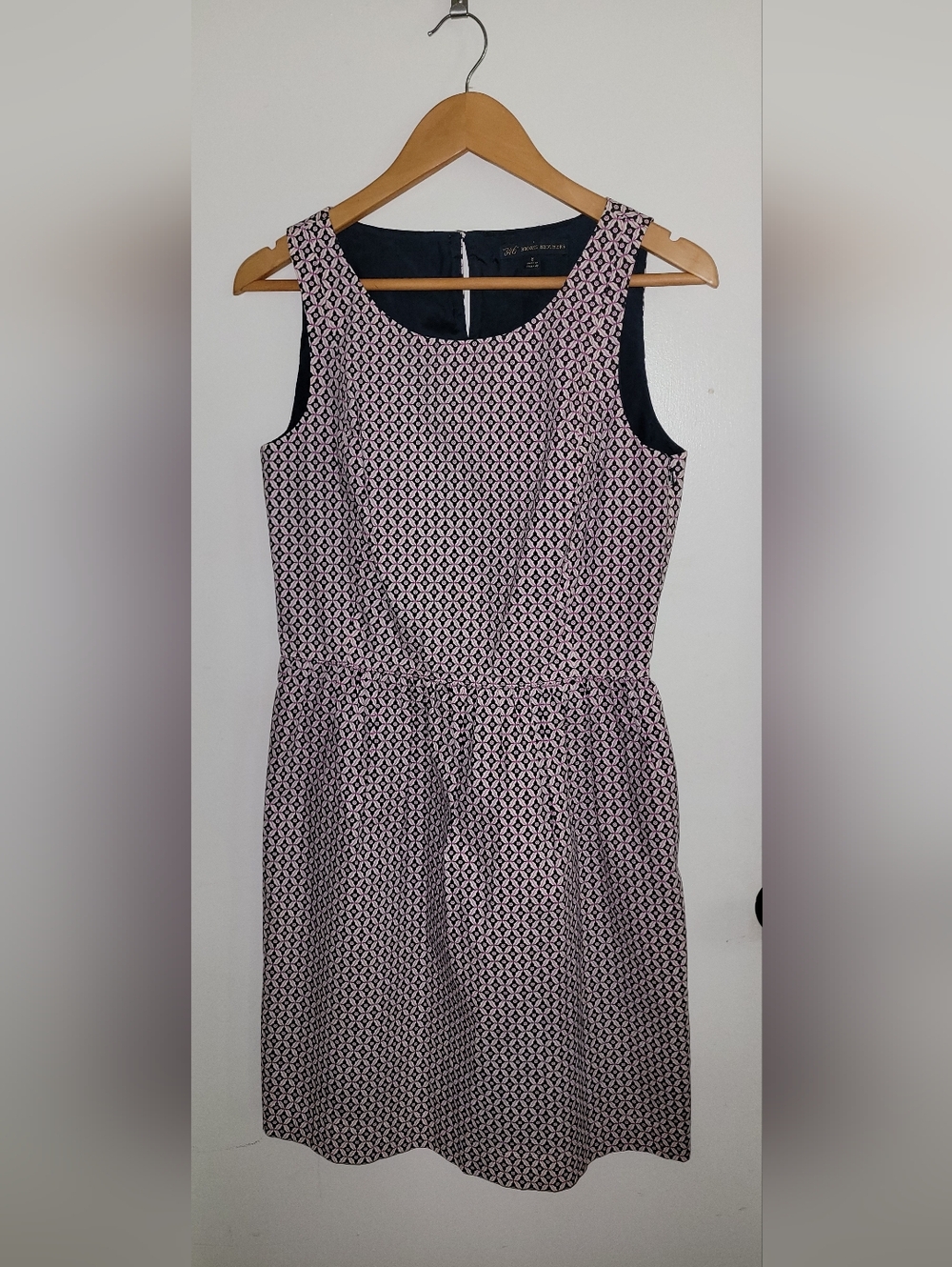Brooks Brothers Dress Women 6 Navy Pink Geometric Pockets Office Career Sheath